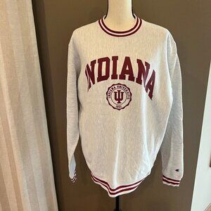 Indiana University Champion Gray & Crimson Crewneck Sweatshirt, Size Medium